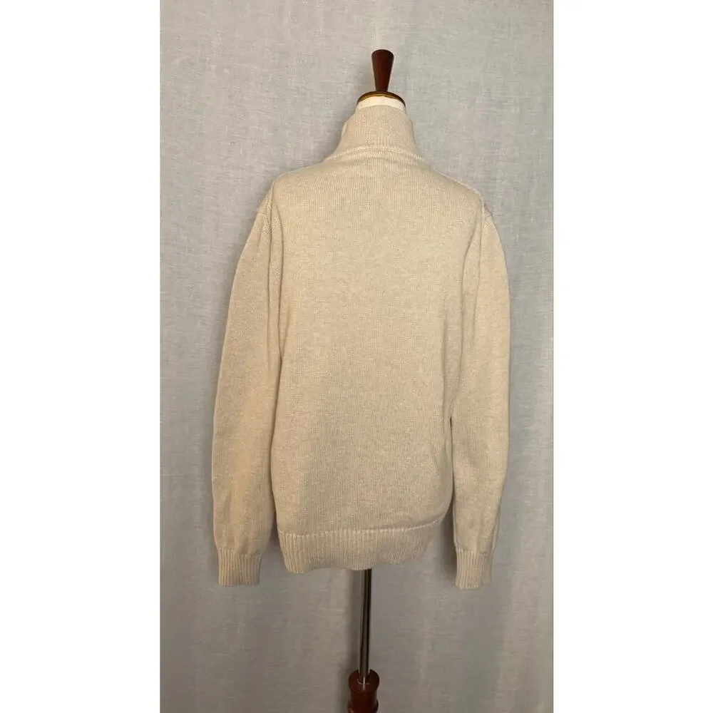 J.Crew Heritage Cotton Ribbed Quarter-Zip Sweater Beige Knit Mens  Size Medium